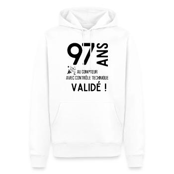 Anniversaire 97 ans humour adulte cadeau - Sweat à capuche Premium bio Homme - blanc - Devant - Nico (187cm)