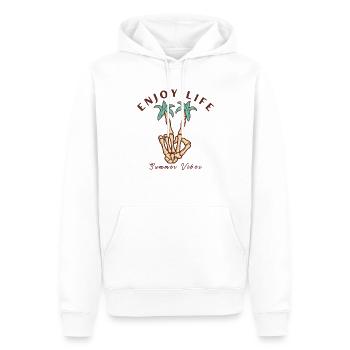Genieße das Leben, Manos Palmeras Playa - Männer Premium Bio Hoodie - Weiß - Vorne - Nico (187cm)