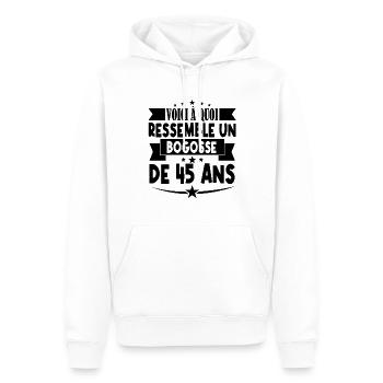 anniversaire 45 ans. beau gosse 45 ans. 45e annive - Sweat à capuche Premium bio Homme - blanc - Devant - Nico (187cm)