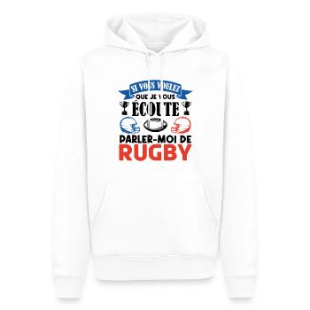 Rugbyman cadeau. Cadeau fan du rugby. joueur rugby - Sweat à capuche Premium bio Homme - blanc - Devant - Nico (187cm)
