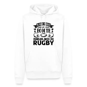 Rugbyman cadeau Cadeau fan du rugby. joueur rugby - Sweat à capuche Premium bio Homme - blanc - Devant - Nico (187cm)