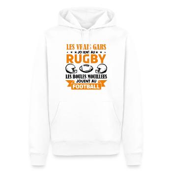 Cadeau rugbyman, cadeau Fan de rugby.Rugby. - Sweat à capuche Premium bio Homme - blanc - Devant - Nico (187cm)