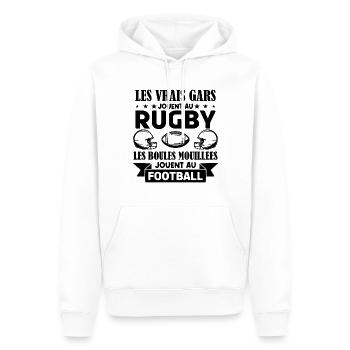 Cadeau rugbyman, cadeau Fan de rugby.Rugby. - Sweat à capuche Premium bio Homme - blanc - Devant - Nico (187cm)