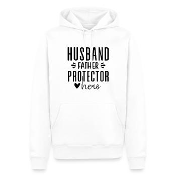 Husband Father Protector Hero - Papa Father's Day - Men’s Premium Organic Hoodie - white - Front - Nico (187cm)
