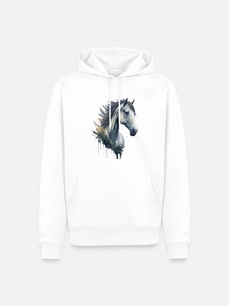 Anmutiges elegantes Aquarell Pferd - Männer Premium Bio Hoodie - Weiß