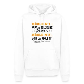 Humour Papa Maman Règles Cadeau - Sweat à capuche Premium bio Homme - blanc - Devant - Nico (187cm)