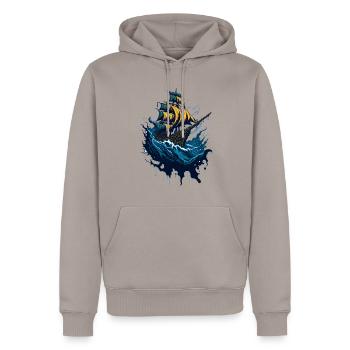 Bateau pirate dans les mers orageuses - Sweat à capuche Premium bio Homme - taupe - Devant - Nico (187cm)
