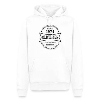 50. Geburtstag Jahrgang 1974 Oldtimer 50 Jahre - Männer Premium Bio Hoodie - Weiß - Vorne - Nico (187cm)