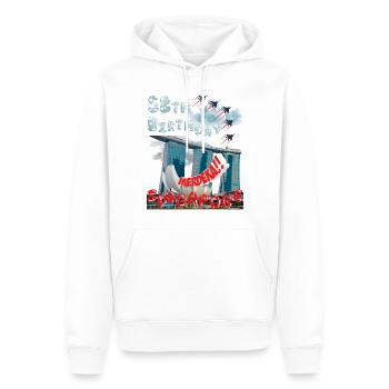 FÊTE NATIONALE DE SINGAPOUR, 58E ANNIVERSAIRE - Sweat à capuche Premium bio Homme - blanc - Devant - Nico (187cm)