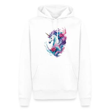 Blumige Verzauberung: Einhorn in Wasserwellen spritzt - Männer Premium Bio Hoodie - Weiß - Vorne - Nico (187cm)