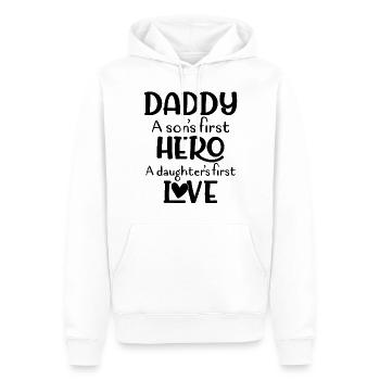 Daddy - Son's First Hero, Daughter's First Love - Men’s Premium Organic Hoodie - white - Front - Nico (187cm)