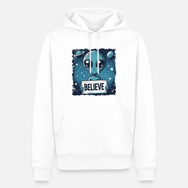 Drôle Alien Alien Croire - Sweat à capuche Premium bio Homme - blanc