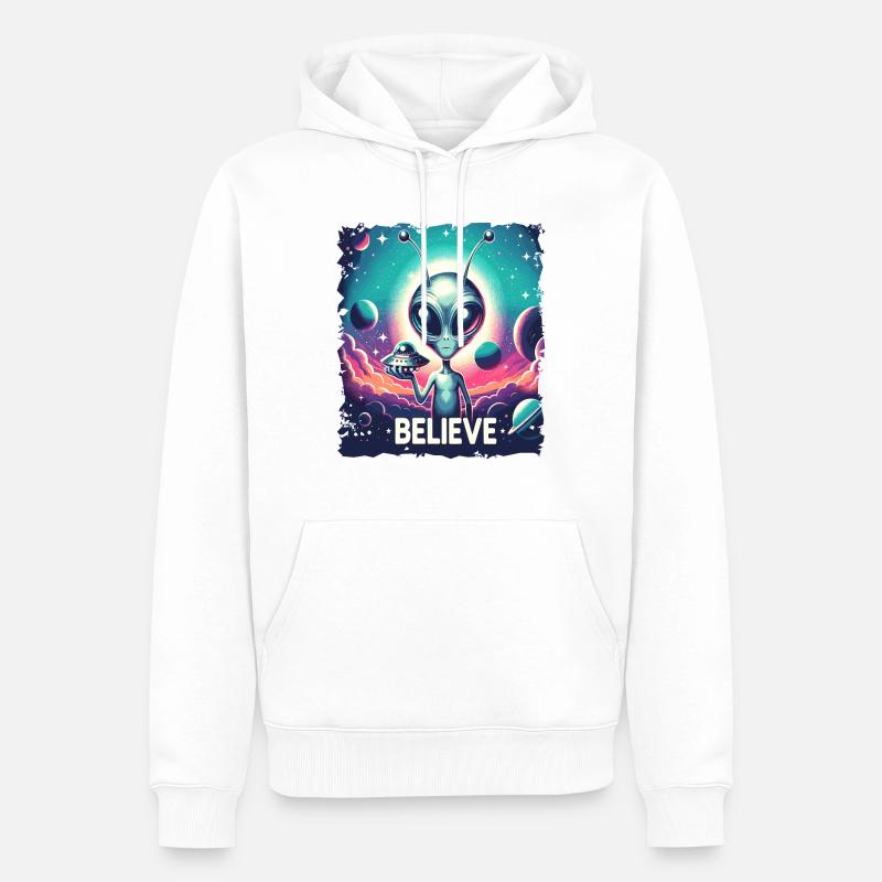 Drôle Alien Alien Croire - Sweat à capuche Premium bio Homme - blanc