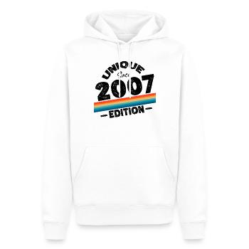 Unique depuis 2007 Edition Anniversaire Millésime 2007 - Sweat à capuche Premium bio Homme - blanc - Devant - Nico (187cm)