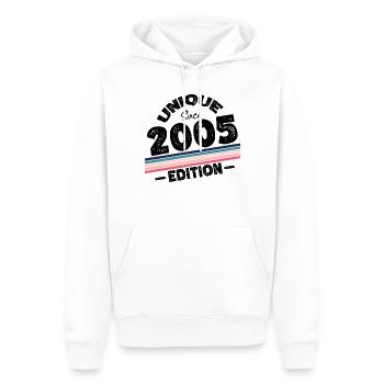 Unique depuis 2005 Edition Anniversaire Millésime 2005 - Sweat à capuche Premium bio Homme - blanc - Devant - Nico (187cm)