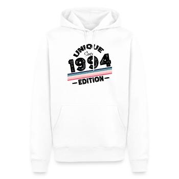 Unique depuis 1994 Edition Anniversaire Millésime 1994 - Sweat à capuche Premium bio Homme - blanc - Devant - Nico (187cm)