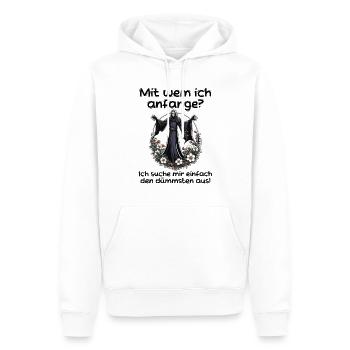 Mit wem ich anfange? - Sensenmann Illustration - Männer Premium Bio Hoodie - Weiß - Vorne - Nico (187cm)