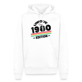 Unique depuis les années 1980 édition anniversaire Vintage des années 1980 - Sweat à capuche Premium bio Homme - blanc - Devant - Nico (187cm)