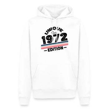 Unique depuis 1972 Edition Anniversaire Millésime 1972 - Sweat à capuche Premium bio Homme - blanc - Devant - Nico (187cm)