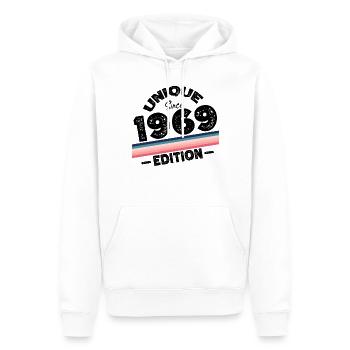 Unique depuis 1969 Edition Anniversaire Millésime 1969 - Sweat à capuche Premium bio Homme - blanc - Devant - Nico (187cm)
