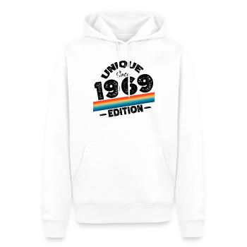 Unique depuis 1969 Edition Anniversaire Millésime 1969 - Sweat à capuche Premium bio Homme - blanc - Devant - Nico (187cm)