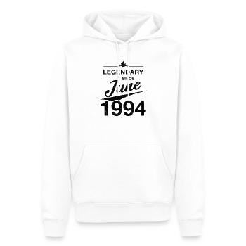 30e anniversaire Légendaire depuis juin 1994 Volume 94 - Sweat à capuche Premium bio Homme - blanc - Devant - Nico (187cm)