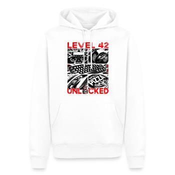 Niveau d’anniversaire 42 Débloqué Jeux et Joueurs - Sweat à capuche Premium bio Homme - blanc - Devant - Nico (187cm)