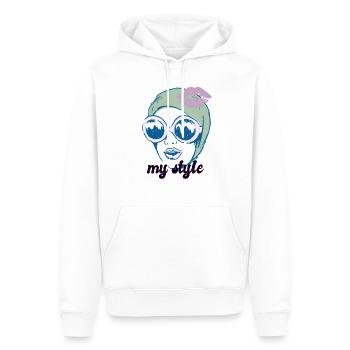 Frau Kiss Sonnenbrille - Männer Premium Bio Hoodie - Weiß - Vorne - Nico (187cm)