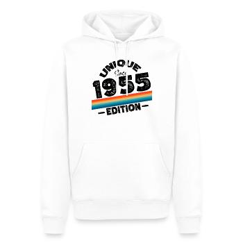 Unique depuis 1955 Edition Anniversaire Millésime 1955 - Sweat à capuche Premium bio Homme - blanc - Devant - Nico (187cm)