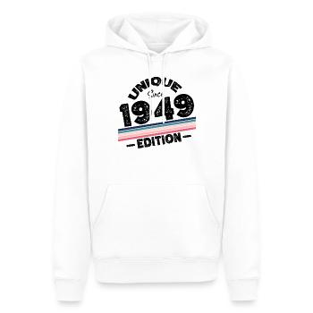 Unique depuis 1949 Edition Anniversaire Millésime 1949 - Sweat à capuche Premium bio Homme - blanc - Devant - Nico (187cm)