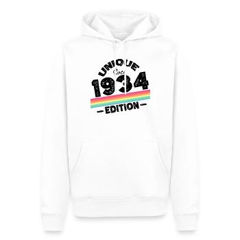 Unique depuis 1934 Edition Anniversaire Millésime 1934 - Sweat à capuche Premium bio Homme - blanc - Devant - Nico (187cm)