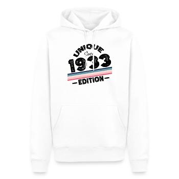 Unique depuis 1933 Edition Anniversaire Millésime 1933 - Sweat à capuche Premium bio Homme - blanc - Devant - Nico (187cm)