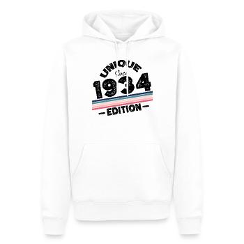Unique depuis 1934 Edition Anniversaire Millésime 1934 - Sweat à capuche Premium bio Homme - blanc - Devant - Nico (187cm)