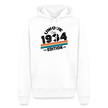 Unique depuis 1934 Edition Anniversaire Millésime 1934 - Sweat à capuche Premium bio Homme - blanc - Devant - Nico (187cm)