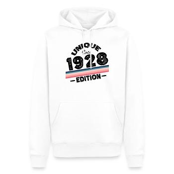 Unique depuis 1928 Edition Anniversaire Millésime 1928 - Sweat à capuche Premium bio Homme - blanc - Devant - Nico (187cm)