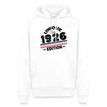 Unique depuis 1926 Edition Anniversaire Millésime 1926 - Sweat à capuche Premium bio Homme - blanc - Devant - Nico (187cm)