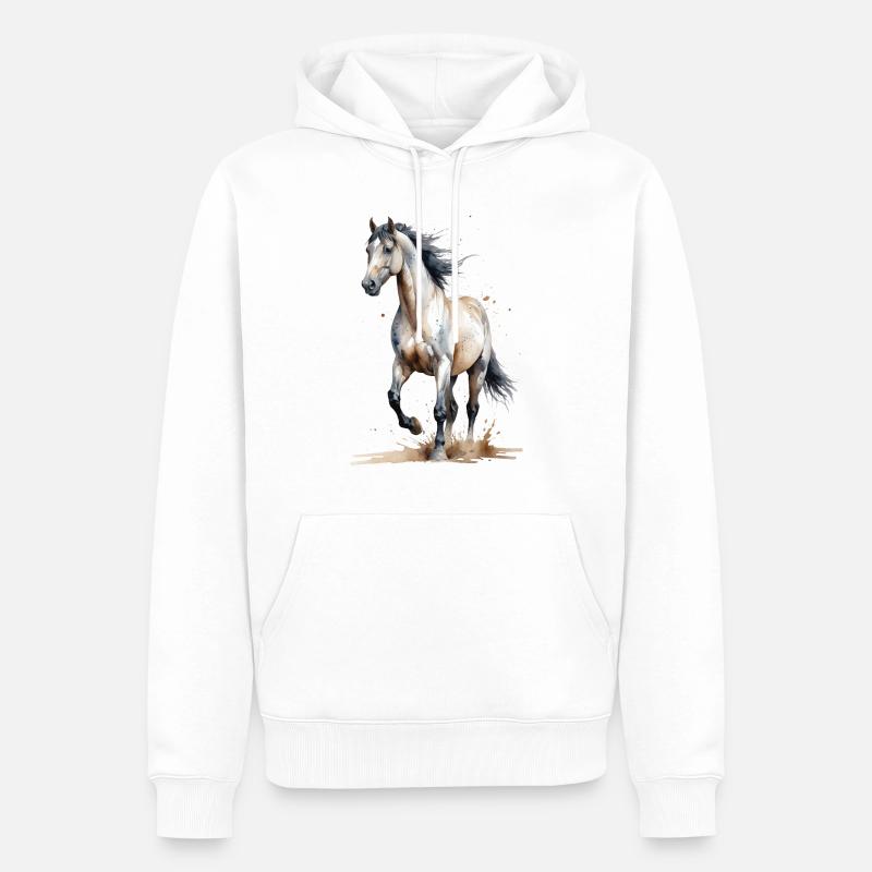 Aquarelle Cheval Capture Le Vent - Sweat à capuche Premium bio Homme - blanc