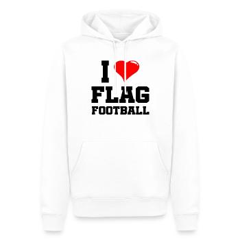 J’adore Flag Football I ❤️ Flag Football - Sweat à capuche Premium bio Homme - blanc - Devant - Nico (187cm)