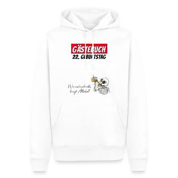 22e anniversaire Livre d’or Signatures Alcool - Sweat à capuche Premium bio Homme - blanc - Devant - Nico (187cm)