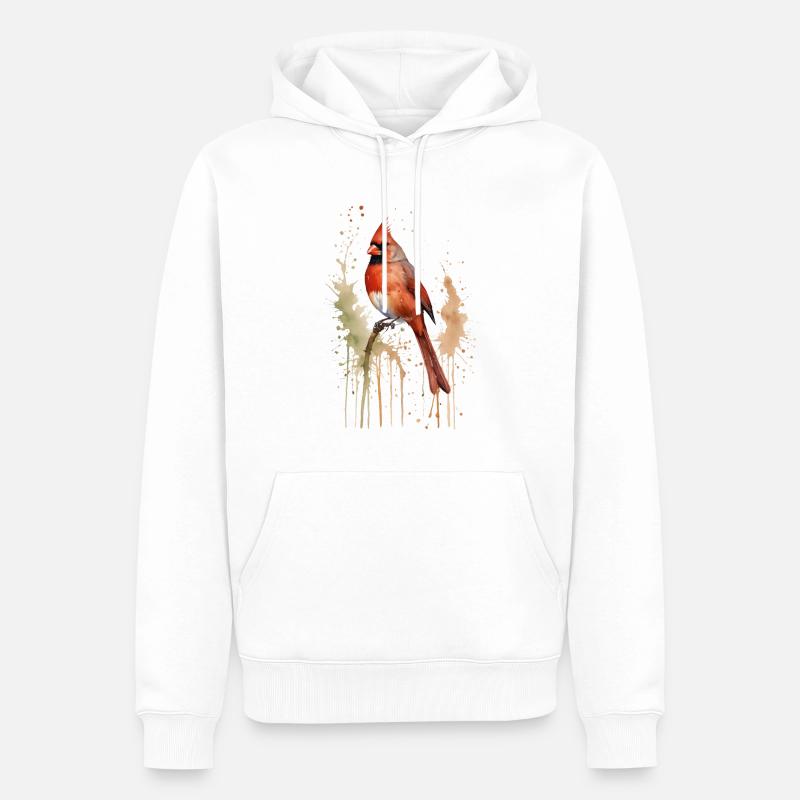Nördlicher Kardinal Aquarell - Lebendiger Vogel - Männer Premium Bio Hoodie - Weiß