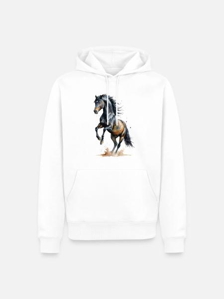 Majestätischer schwarzer Hengst Aquarell - Männer Premium Bio Hoodie - Weiß