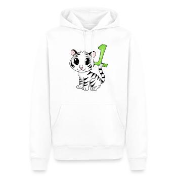 Numéro 1 Numéro Un - Motif Tigre - Sweat à capuche Premium bio Homme - blanc - Devant - Nico (187cm)