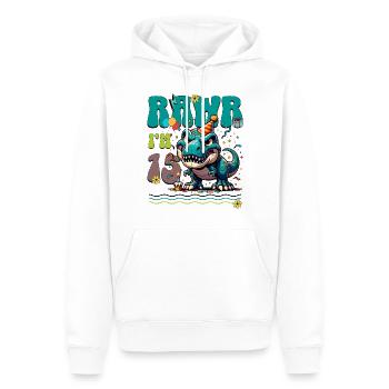 15e anniversaire Rawr T Rex dinosaure - Sweat à capuche Premium bio Homme - blanc - Devant - Nico (187cm)