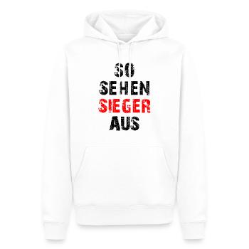 So sehen Sieger aus - Geschenkidee - Männer Premium Bio Hoodie - Weiß - Vorne - Nico (187cm)
