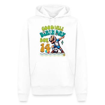 14e anniversaire Football - Sweat à capuche Premium bio Homme - blanc - Devant - Nico (187cm)