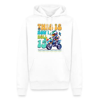 15e anniversaire de motocross - Sweat à capuche Premium bio Homme - blanc - Devant - Nico (187cm)