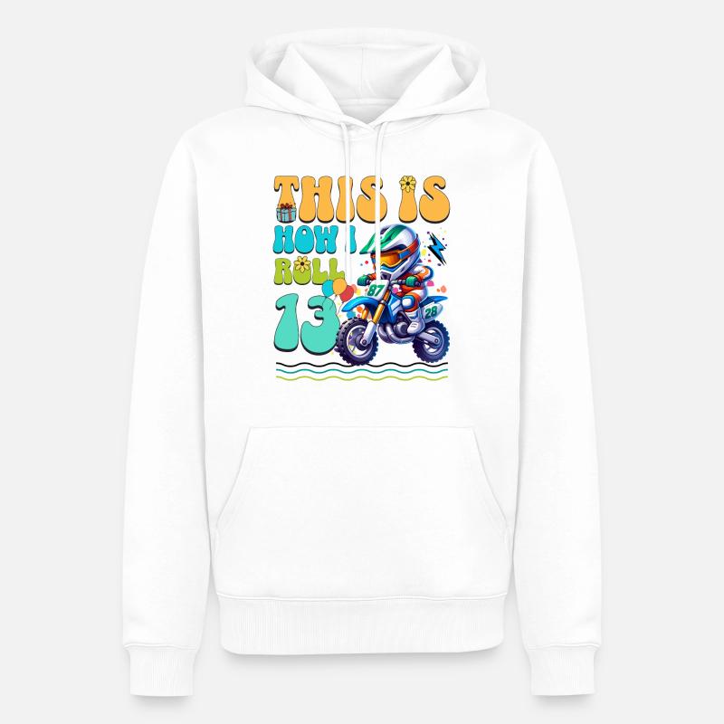 13e anniversaire de motocross - Sweat à capuche Premium bio Homme - blanc