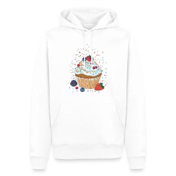 Cupcake or muffin with cream, berries and sprinkles - Men’s Premium Organic Hoodie - white - Front - Nico (187cm)