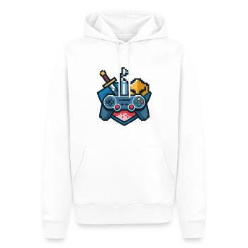 Gaming Logo – Pixel Art Controller und Schwert - Männer Premium Bio Hoodie - Weiß - Vorne - Nico (187cm)