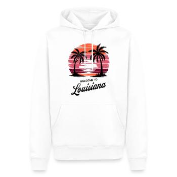 Louisiana Retro Sunset – Tropical Palm Trees - Men’s Premium Organic Hoodie - white - Front - Nico (187cm)